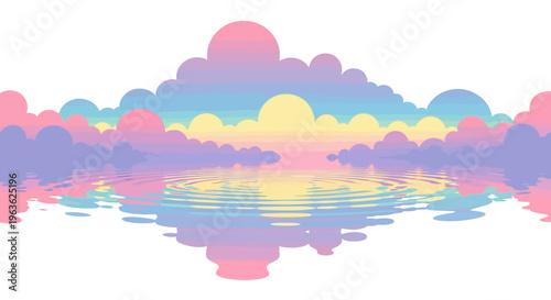 Sunset reflected on calm water surface.