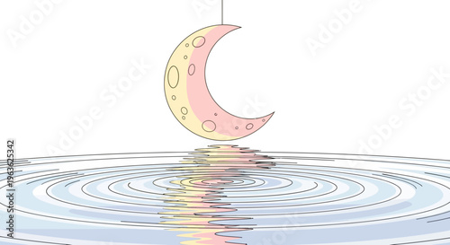 Crescent Moon Reflection on Water Surface.