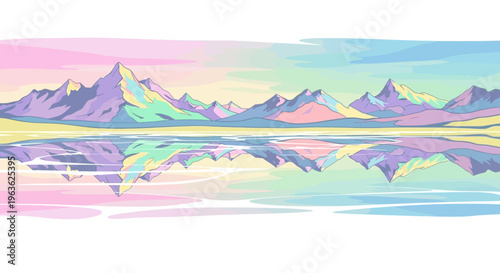 Mountain range landscape with colorful sky.