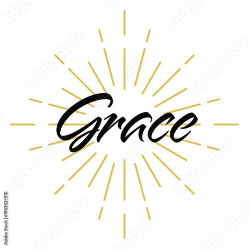 Grace Script Word Art with Gold Sunburst Vector