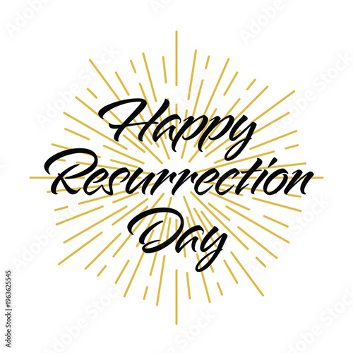 Happy Resurrection Day Script Typography with Gold Rays Vector