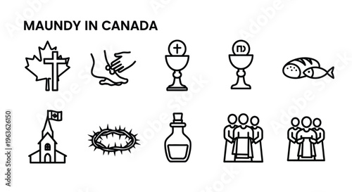 Maundy Thursday in Canada Religious symbols and icons in a simple line art style