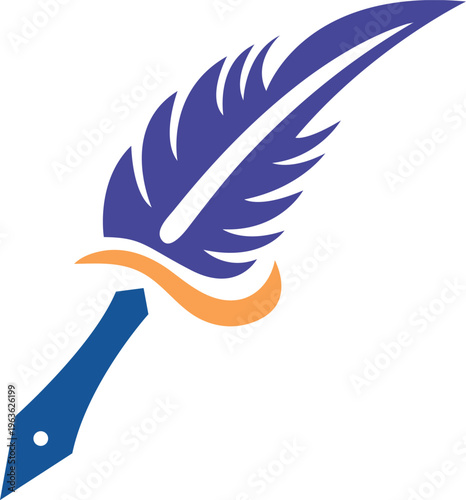 Modern feather pen nib logo design for writers and creative bloggers