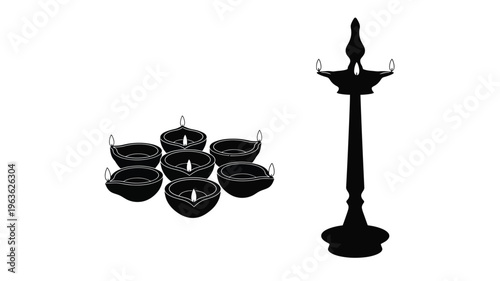 Black lamps and a tall candelabra create a striking silhouette