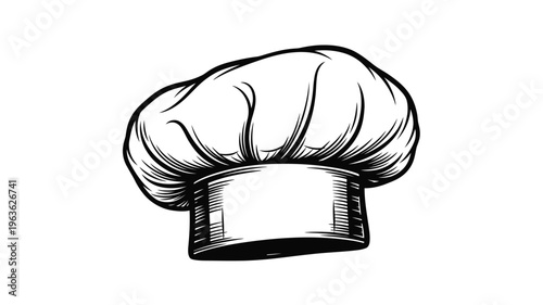 Detailed illustration of a classic chef s toque black and white silhouette