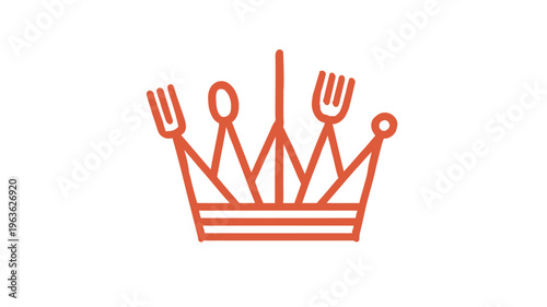 Elegant minimalist crown logo with dining cutlery, forks, and spoon, symbolizing gourmet food and restaurant quality service.