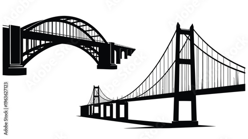 Dramatic bridge structures displayed as a striking black silhouette