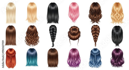 hair style set of different hairstyle