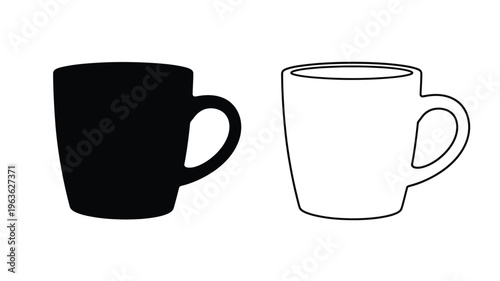 Two coffee mugs one dark and one light in stark silhouette
