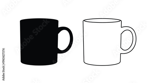 Two coffee mugs one dark and one light in stark contrast silhouette
