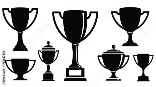 A collection of trophy silhouettes showcasing achievement and victory silhouette