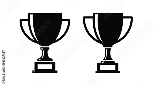 Two black trophies displayed side by side a winning achievement silhouette