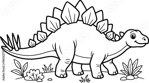Stegosaurus dinosaur walking on ground.