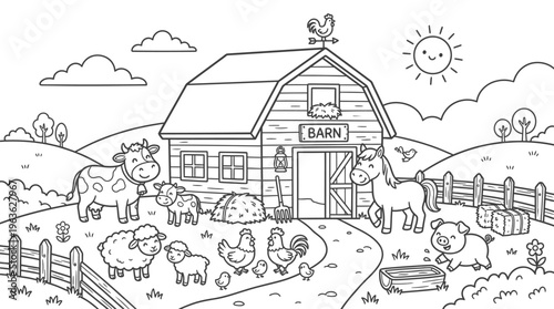 Farm animals on a farm yard.