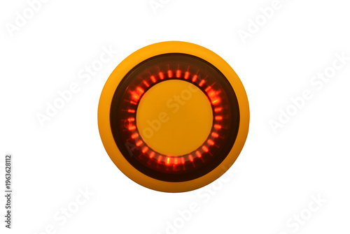 Futuristic circular button with red ring on white background