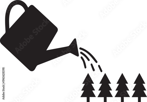 Watering Can Forest Silhouettes Reforestation Icon