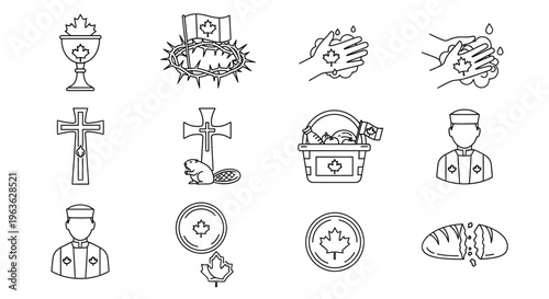 Religious and national symbols a collection of line art icons