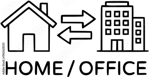 Collection of 20 black and white vector illustrations – Hybrid work and home office