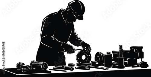 Vector factory worker silhouette industrial worker engaged in manufacturing process