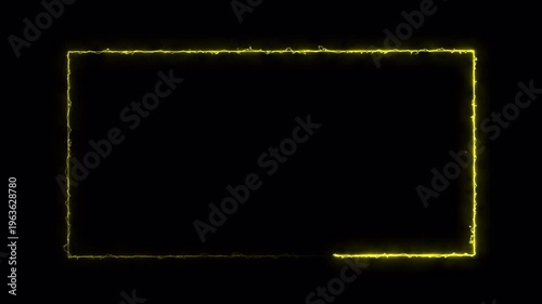 Abstract Golden Rectangle Frame with Glowing Energy on Black Background.