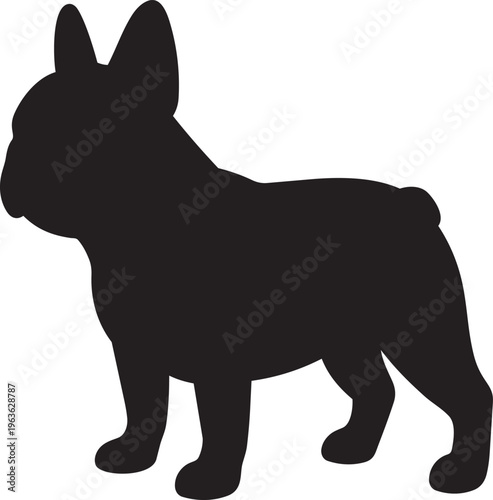 French Bulldog Silhouette: A striking silhouette of a French bulldog stands boldly against a clean, uncluttered backdrop, embodying the breed's distinct features and playful nature. 