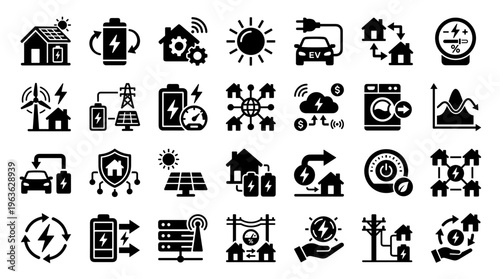Smart energy icons collection for sustainable living and renewable power solutions
