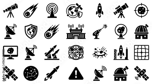 Space exploration technology icons set for astronomy science and technology concepts