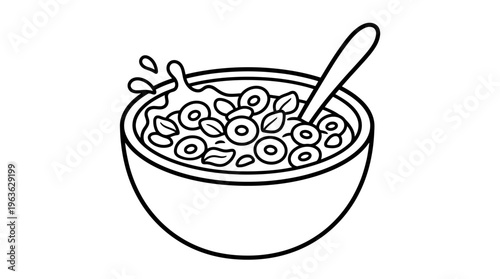 A bowl of cereal with spoon.