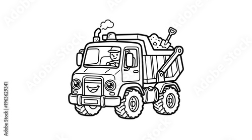 Large dump truck with shovel.