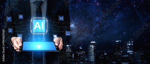 Tableau sur toile Centralized AI microchip on futuristic circuit board