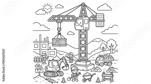 Construction Crane and Heavy Machinery.