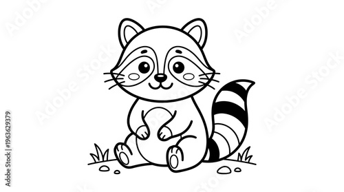 Cute Cartoon Raccoon Sitting Alone.