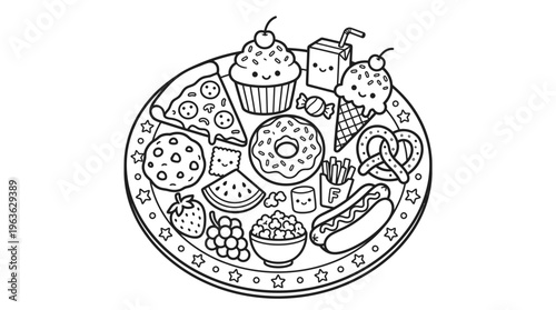 Variety of sweet and savory foods.