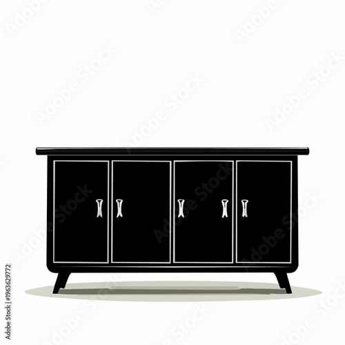 Black Sideboard with Four Doors and Handles.