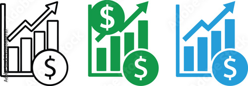 Business report and analytics icon with growing chart. Symbol of data analysis, performance growth and positive results. Ideal for financial reports, business dashboards, marketing analytics and sales