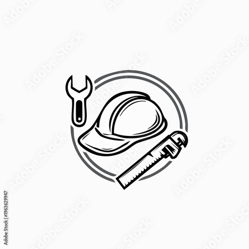 Hard Hat Wrench and Screwdriver Icon.