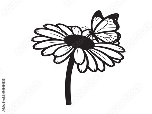Delightful daisy and butterfly scene silhouette with playful garden whimsy