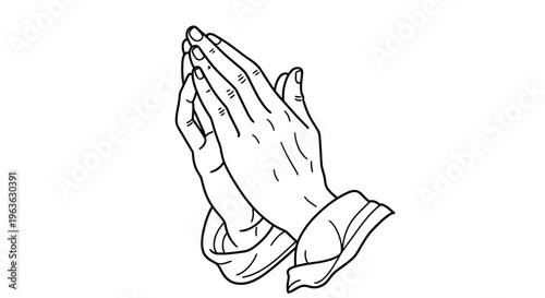 Praying hands illustration a simple black and white line drawing of clasped hands