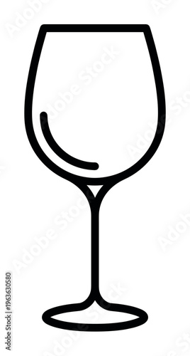 A simple black line icon of an elegant wine glass. This minimalist vector graphic is perfect for restaurant menus, bar logos, wine tasting events, or website pictograms.