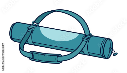 A rolled yoga mat in a portable carrier bag with a shoulder strap. A clean vector illustration for fitness, wellness, sports, gym, and pilates concepts. Healthy lifestyle.