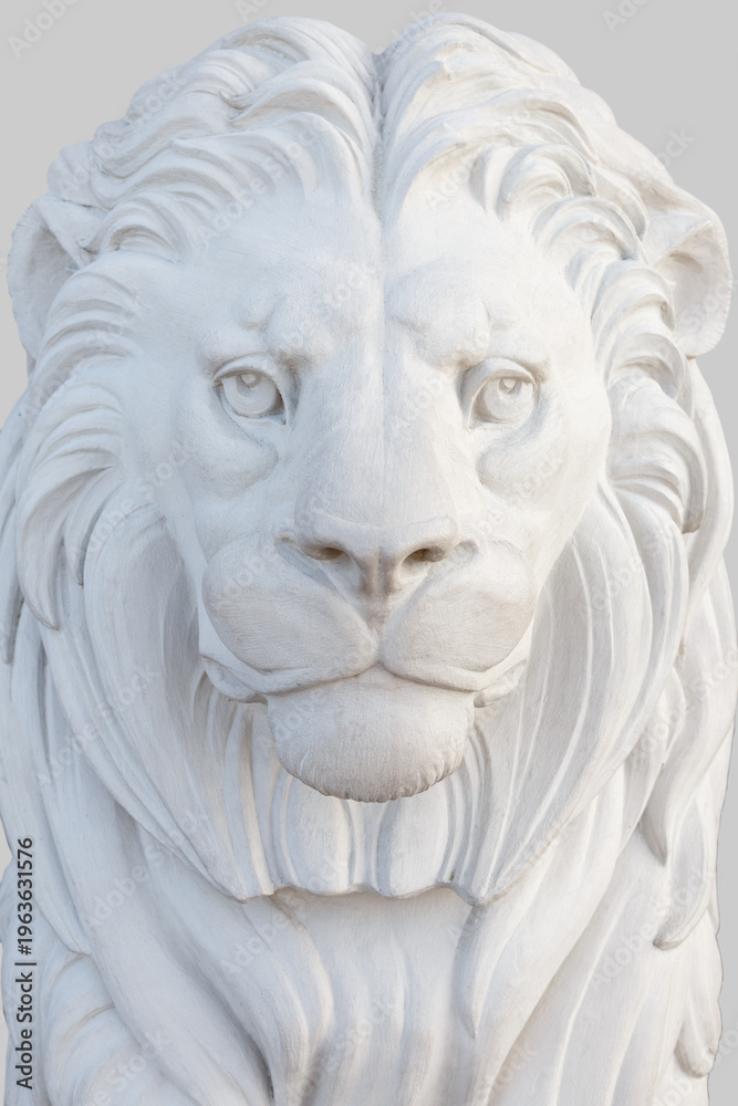 Fototapeta premium A white bas-relief depicting a lion's face with a mane