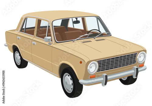 Vector illustration of a classic beige vintage sedan car