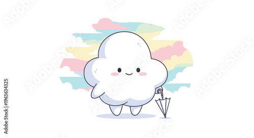 Cute cartoon cloud character smiling.