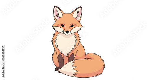 Cute Cartoon Red Fox Sitting Down.