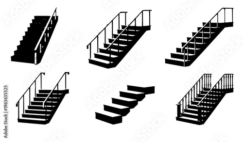 Staircase cartoon icons interior architecture stairs vector set