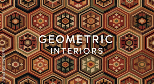 Richly textured textile design features a repeating pattern of multicolored southwestern tribal hexagons creating bold geometric interior visuals.