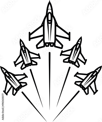 Military fighter jets flying in a precise V-formation, showcasing aerial prowess and teamwork, an impressive display of air power and synchronized flight paths for aviation enthusiasts.