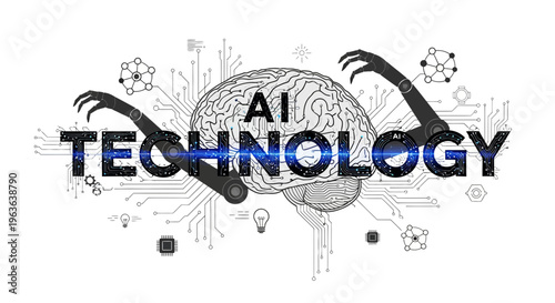 AI technology, artificial intelligence concept, brain circuit board, futuristic innovation