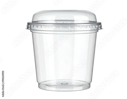 Transparent plastic cup with dome lid, isolated on white