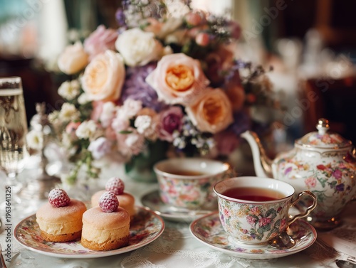 Tea and Dessert Served With Flowers in a Beautiful Setting During the Afternoon